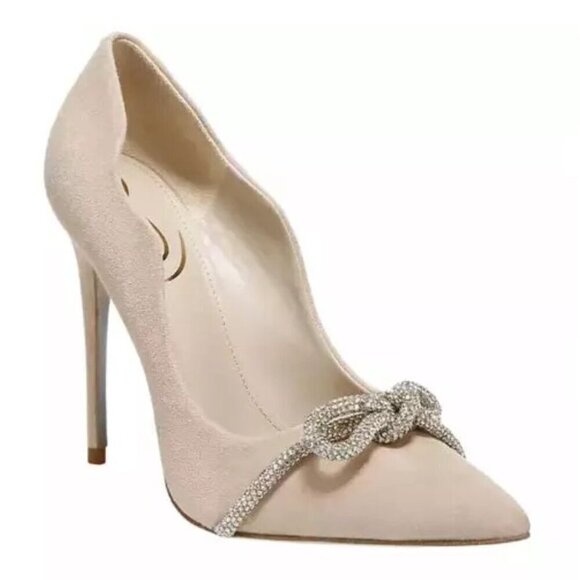 Sam Edelman Deela Suede Rhinestone Heel in Cappachino Size 8 - Picture 1 of 12